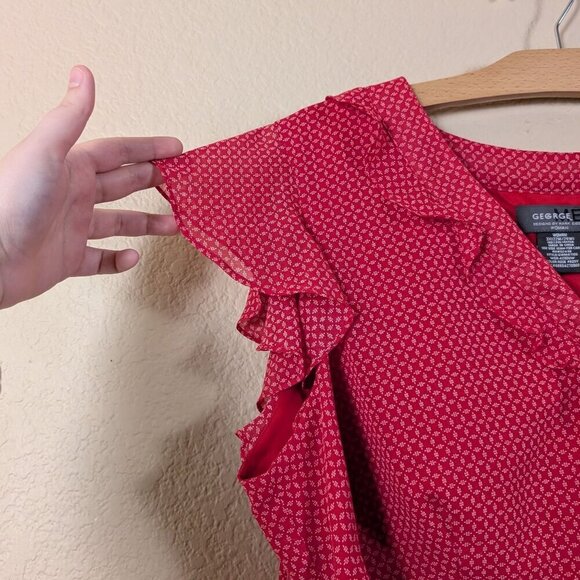 Y2K George Babydoll Top Geometric V Neck Flutter Sleeve Flowy 3X(22W/24W) Plus - Picture 4 of 9